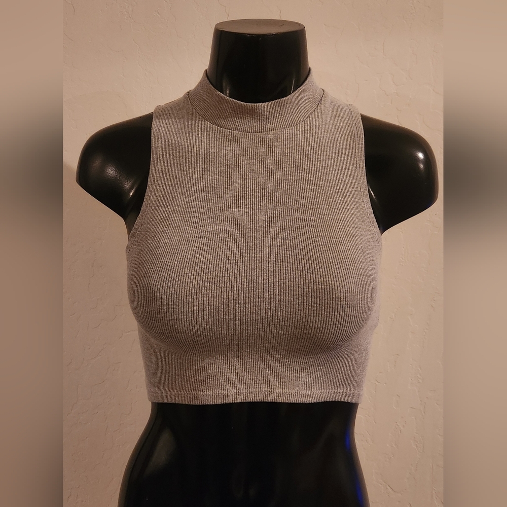 Forever 21 Gray Fitted Crop Tank Top